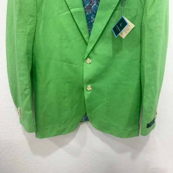 Tailorbyrd Kelly Green Sport Coat Mens 40R Linen Blend Notched Lapels Preppy